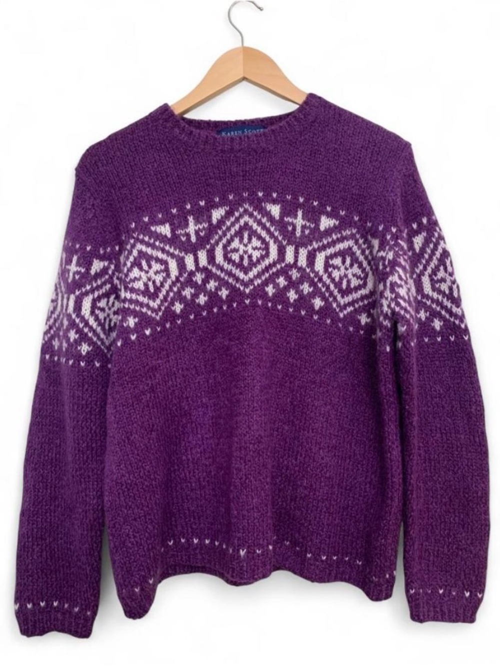 Purple Wool/Acrylic Blend Nordic Snowflake Design Sweater Sz PL